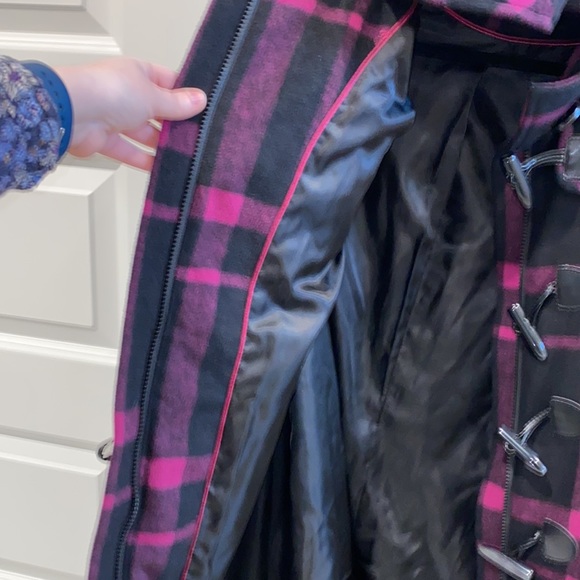 EUC Steve Madden Size L Large Plaid Hooded Pea Coat Jacket With Toggles Pockets - Picture 9 of 13